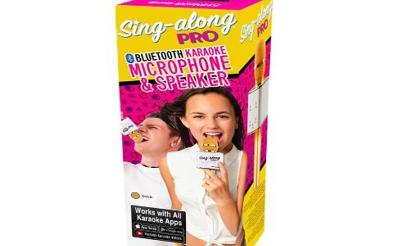 box with karaoke microphone and speaker