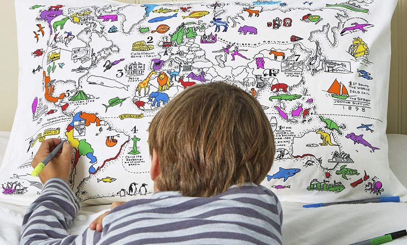 Eat Sleep Doodle World Map Pillowcase